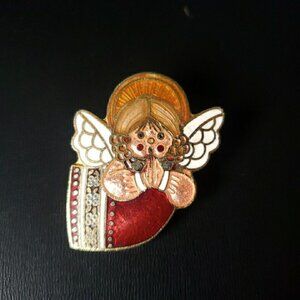 Vintage 1979 Christmas Angel Cloisonne Brooch